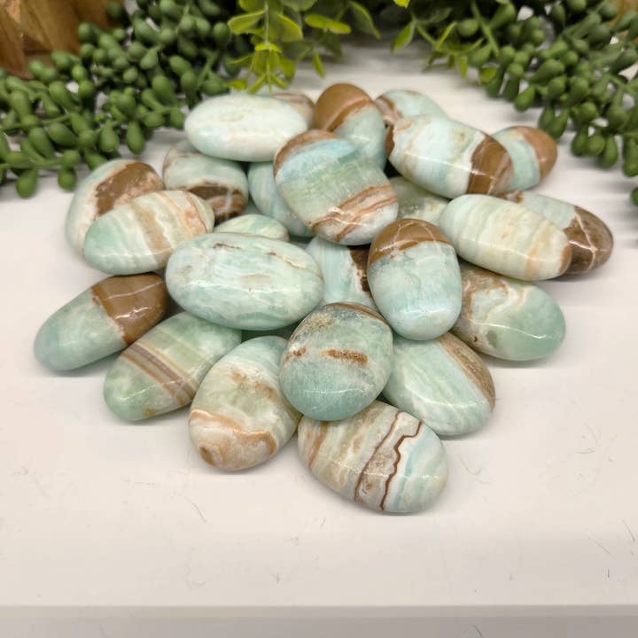 Meraki Gemstones - Wholesale Spiritual Stone/Crystal - Caribbean Calcite (0.5kg/1.1lbs) Palm Stones/Pillow Shape1