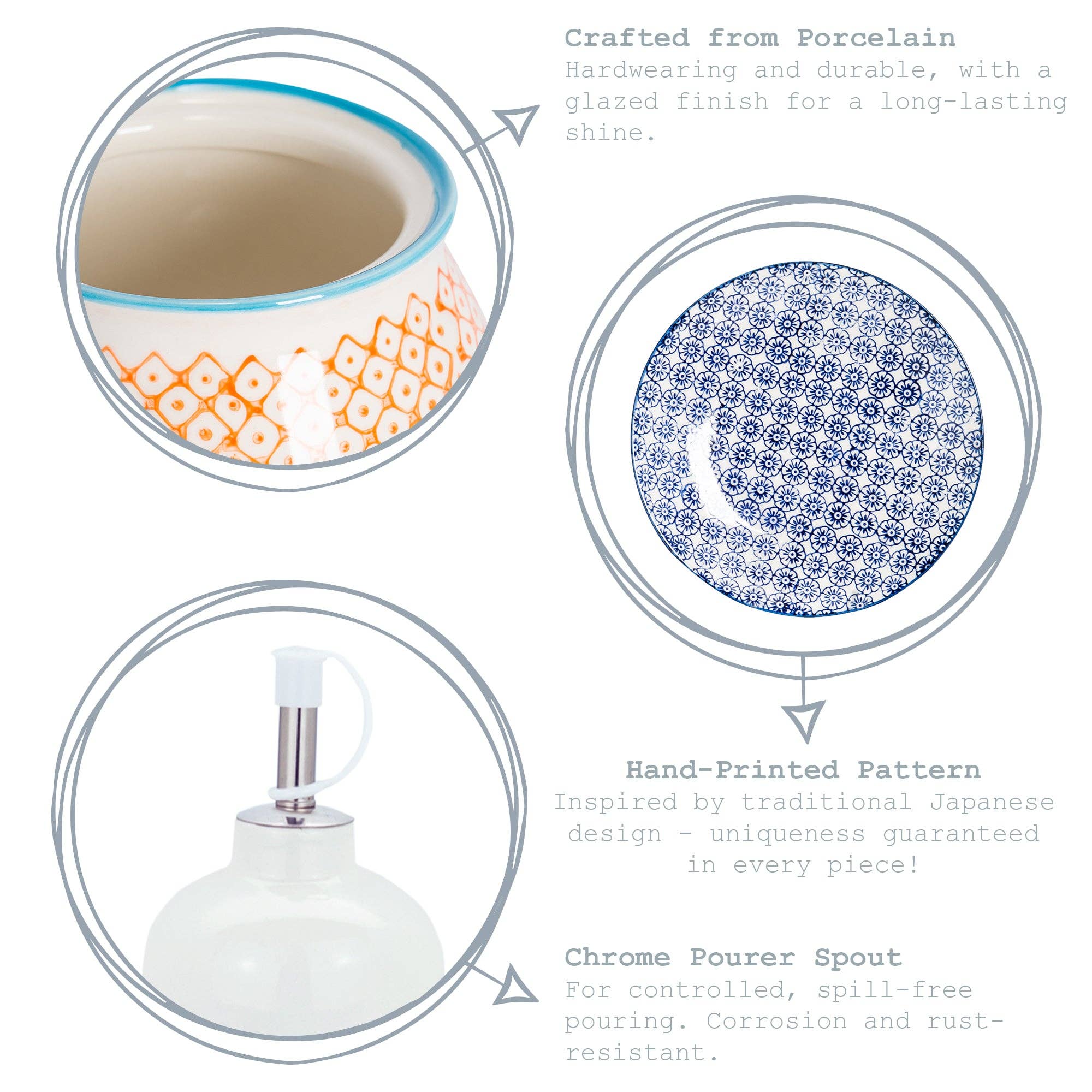 Rinkit Ltd - Wholesale Oil/Vinegar Dispenser - Nicola Spring Hand-Printed Olive Oil Bottle Blue 500ml4