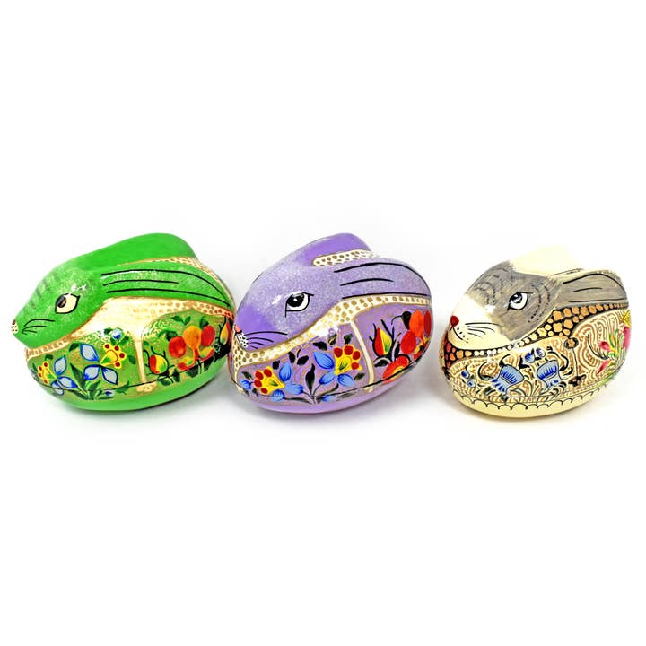 Medium Papier-Mâché Rabbit Trinket box - Kashmir Designs for wholesale by Fair to Trade Ltd