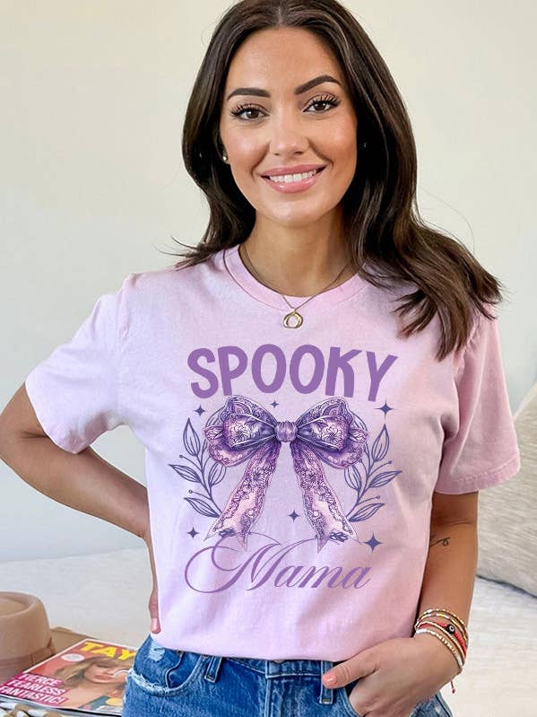 Halloween Tees Purple Spooky Mama Top 235225 for wholesale by Cali Boutique Wholesale