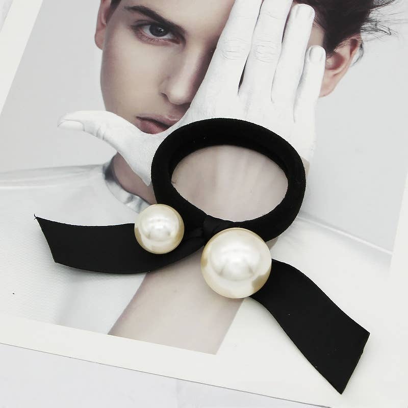 ACCITY - Wholesale Scrunchie - Women's - Pearl Lace Houndstooth Bow Hair Tie_CWAHA080494