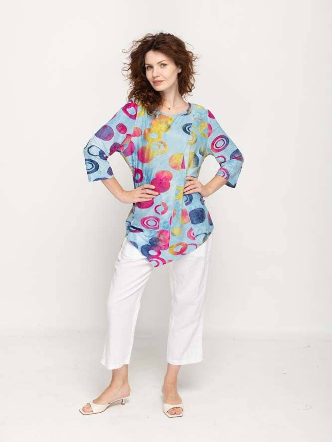 Haut Femme Manches 3/4, Col Rond Imprimés Multicolores pour la vente par NIKKY APPARELS