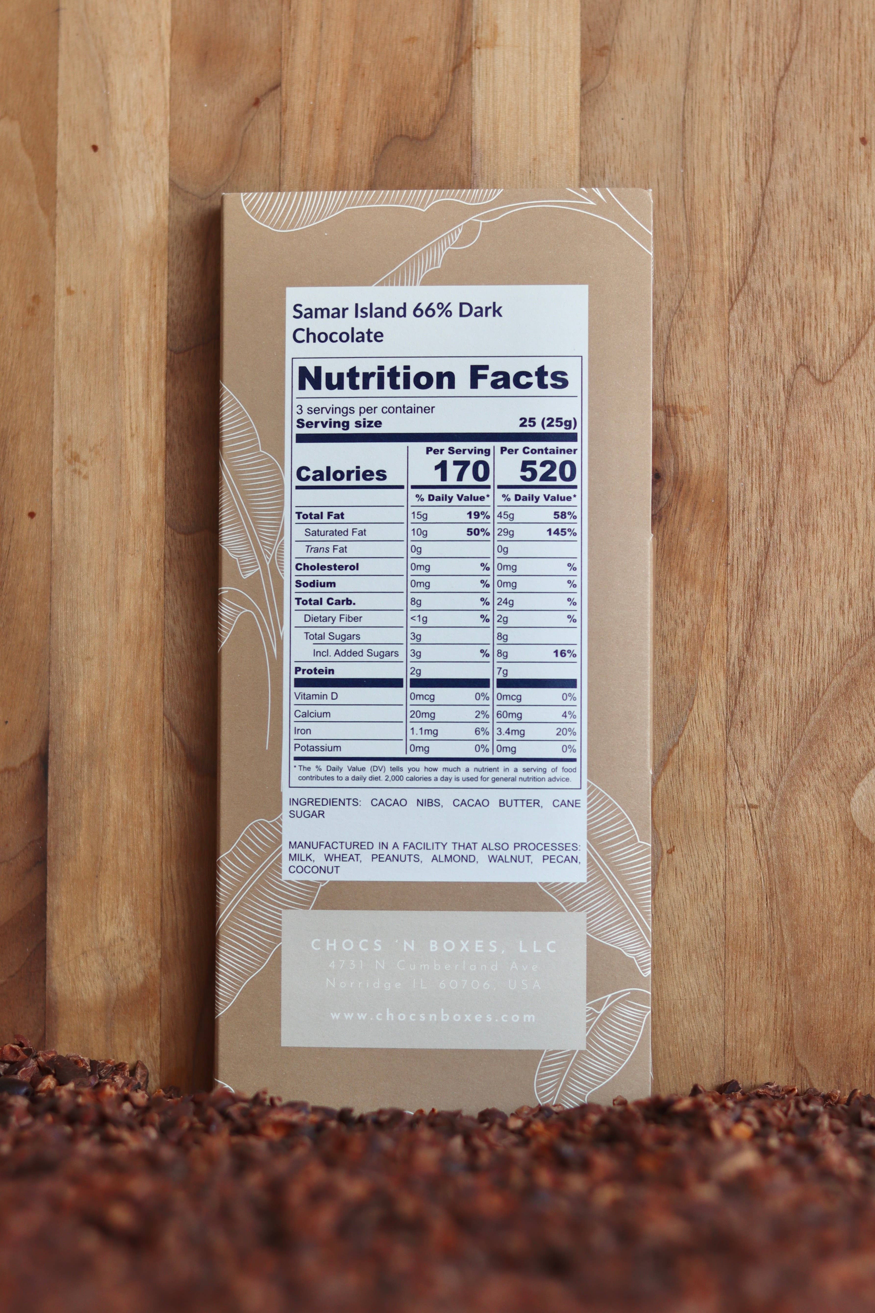 Chocs ‘N Boxes – wholesale Chocolate bar – 66% Dark Chocolate Bar SAMAR1