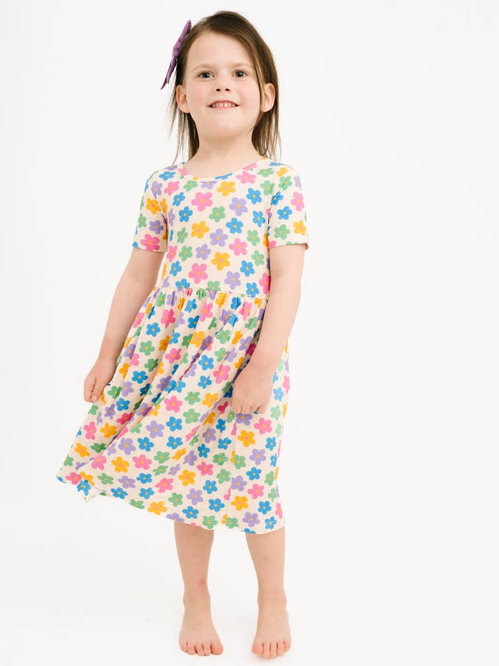 Retro Flower Short Sleeve Bamboo Dress for wholesale by Little One Shop