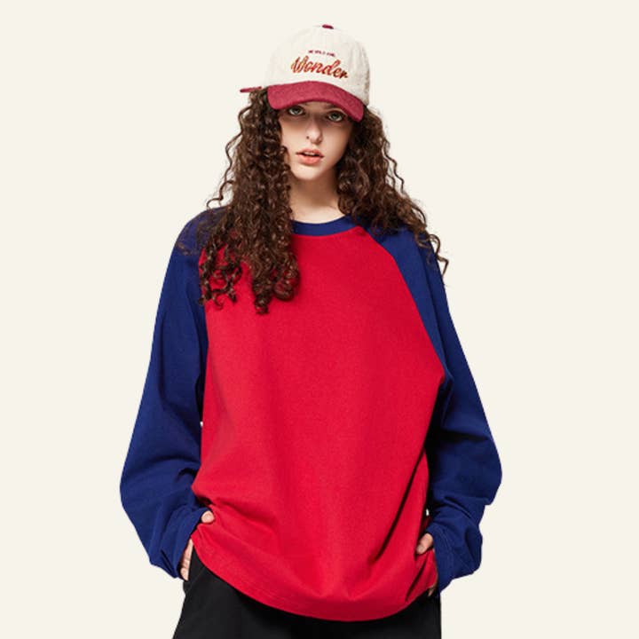 T-shirt de Manga Comprida em Algodão com Blocos de Cor para Mulher por atacado de particleactive