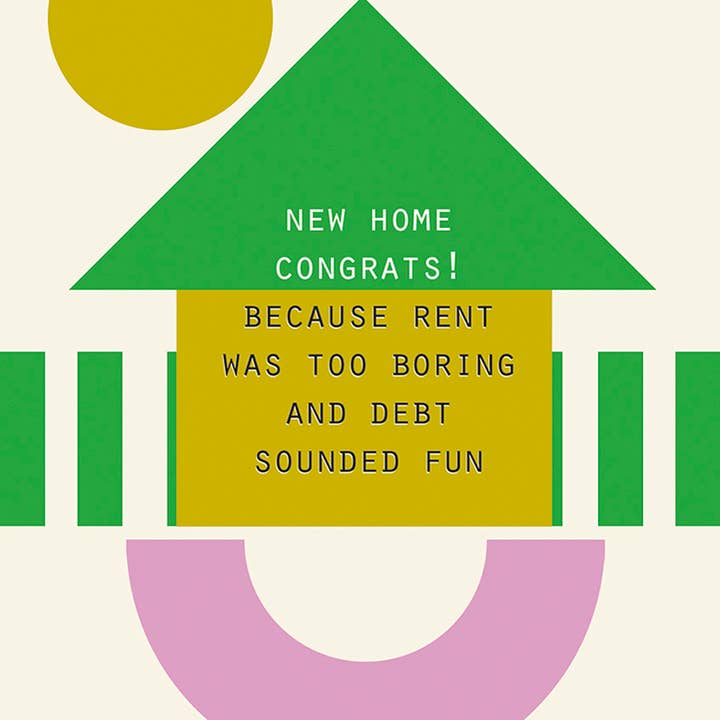 CARTE DE VŒUX POUR UNE NOUVELLE MAISON AMUSANTE 4,5 x 6,25" pour la vente par Calypso Cards LLC