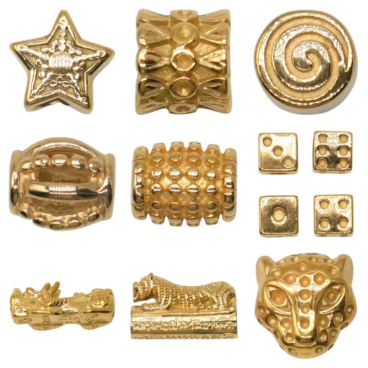Foliesbijoux - Wholesale Individual Charm/Pendant - Set of 10 gold stainless steel spacer charms (9 models available)