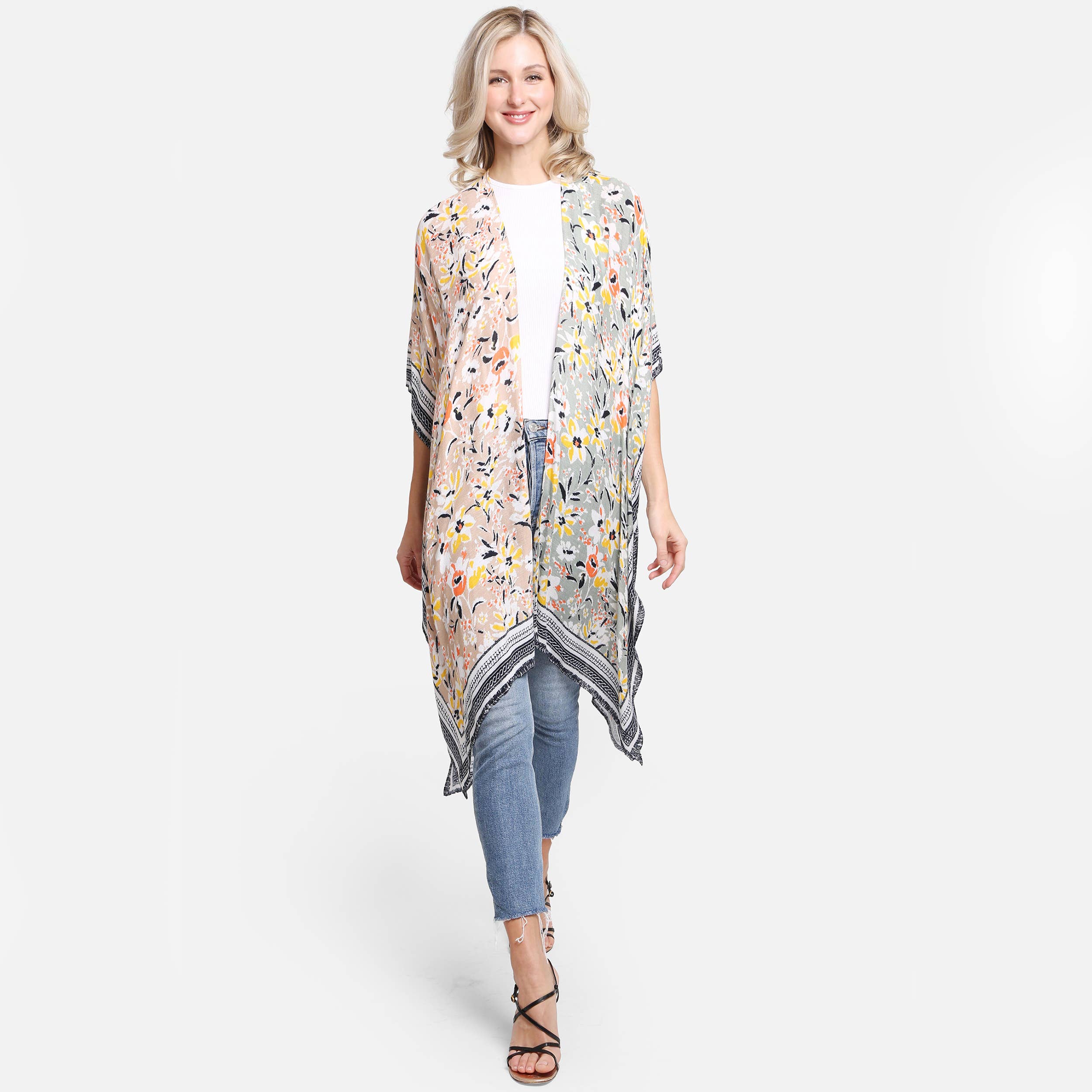 Hana - Vente Kimono – femme - Kimono d'été à imprimé floral multicolore4