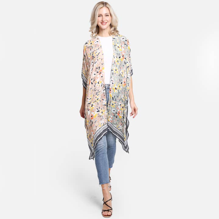 Hana - Vente Kimono – femme - Kimono d'été à imprimé floral multicolore4