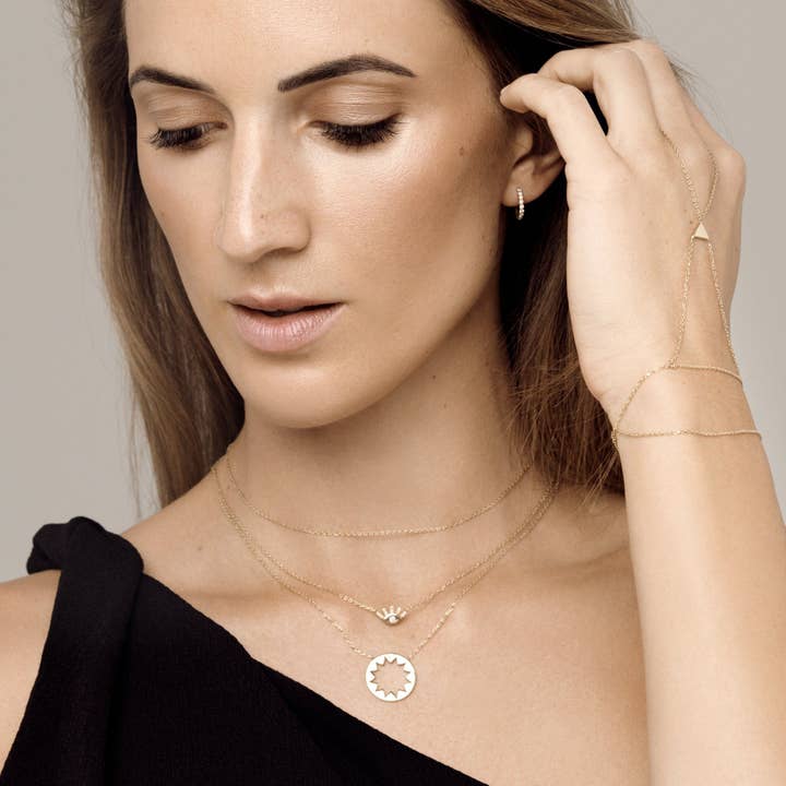 Collana con occhio maligno e diamanti in oro 14 carati, diamante 0,09 ct per la vendita all'ingrosso da parte di MOSUO Jewellery
