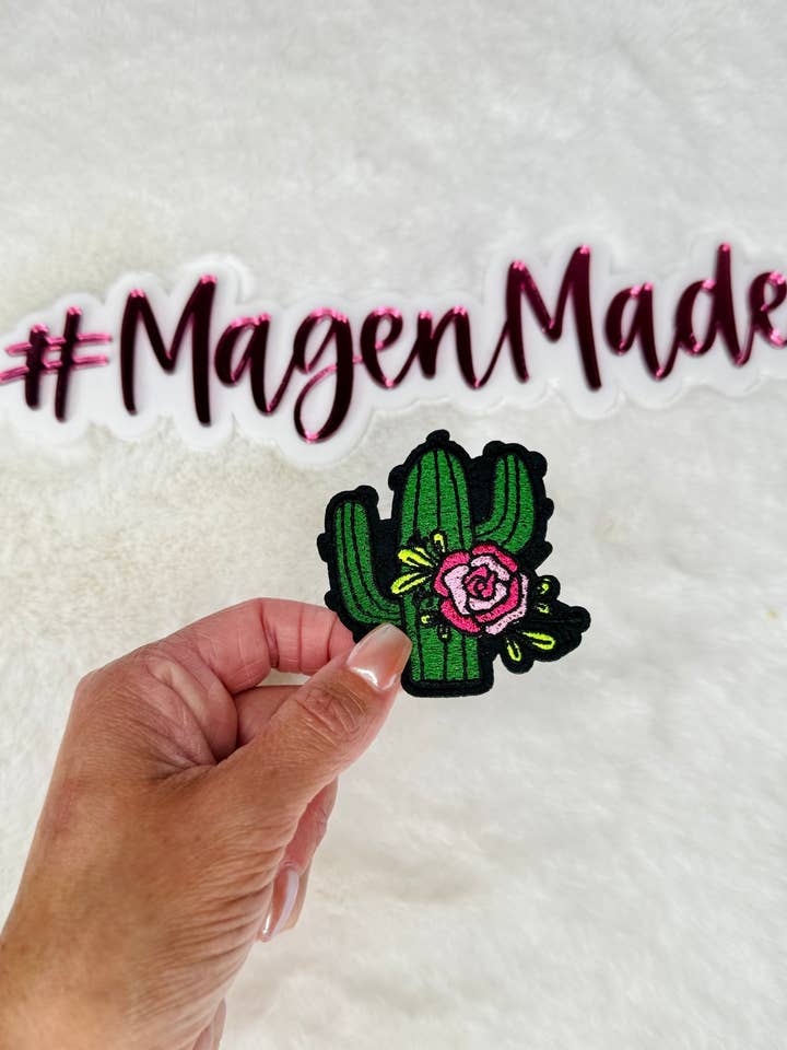 Cactus Flower Embroidered Patch for wholesale by Magen Made Designs