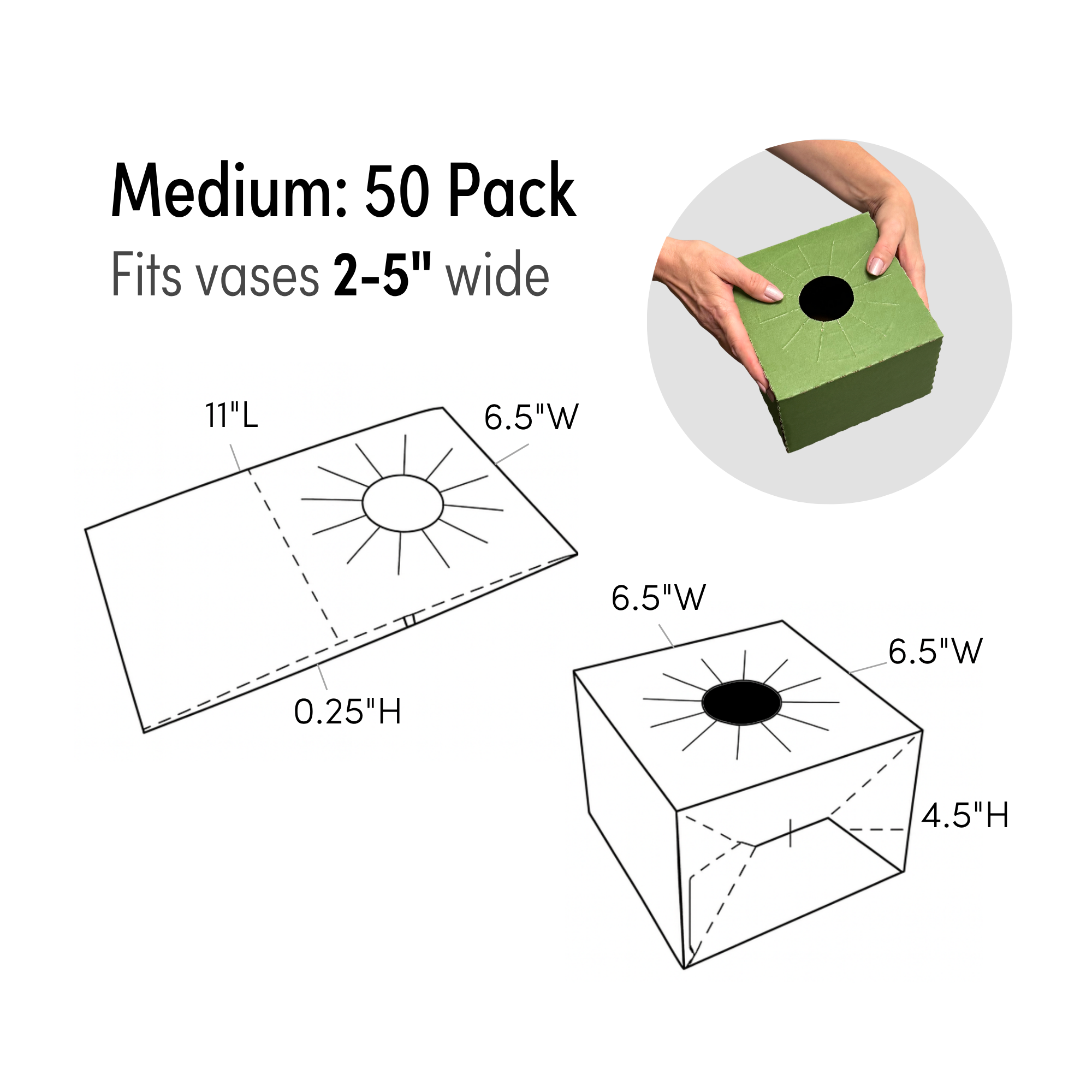Jacobson - Wholesale Gift Box - 50PK - 6.5"L Pop Up Floral Delivery Box for Vase Transport5