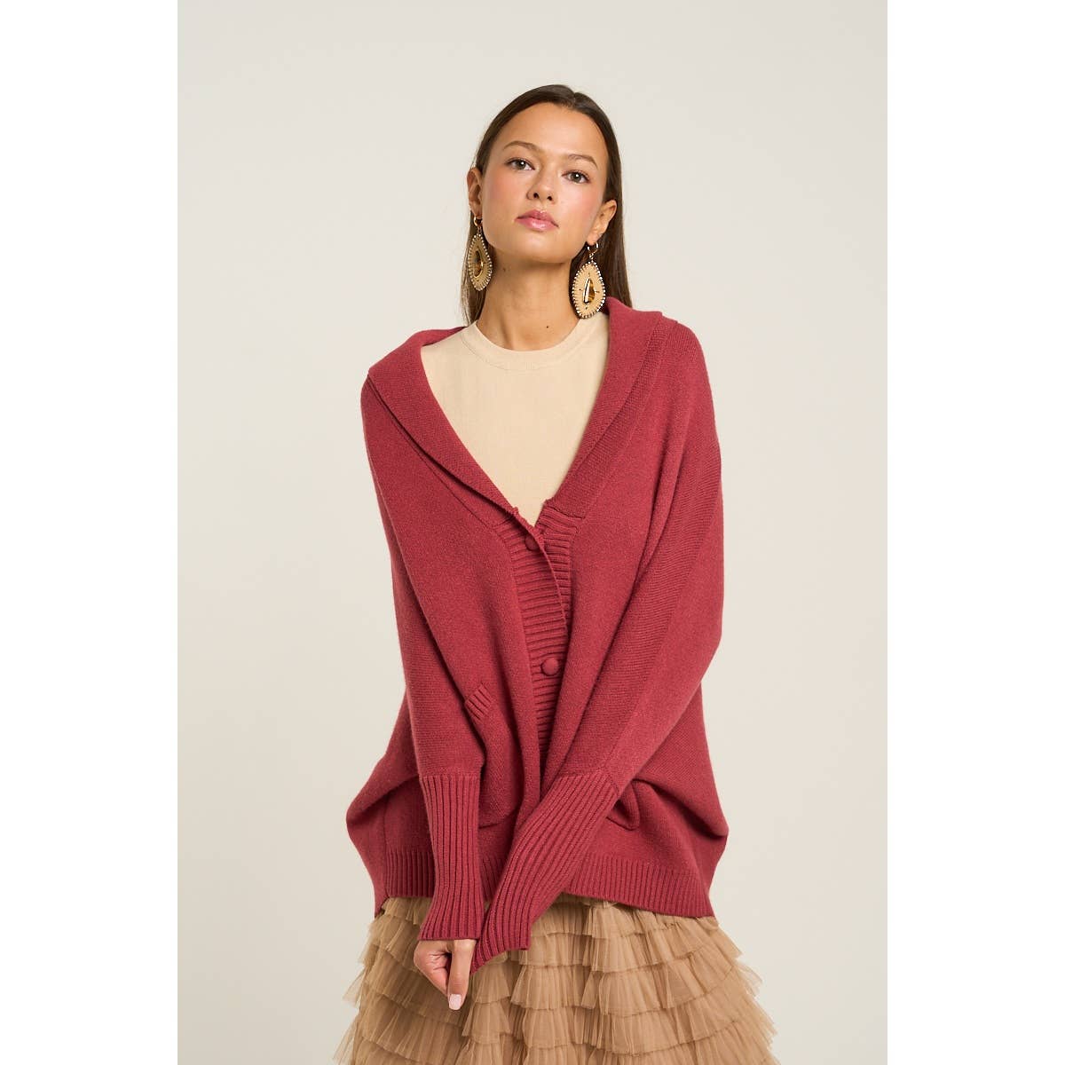 The GREii - Wholesale Cardigan - Women's - Oversized Shawl Collar Sweater Cardigan2