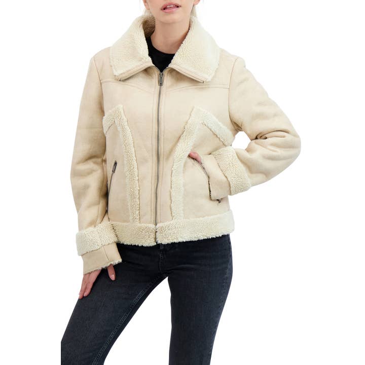 Sebby Collection Femme Zip Avant Fausse Sheearling - Biege pour la vente par Sebby