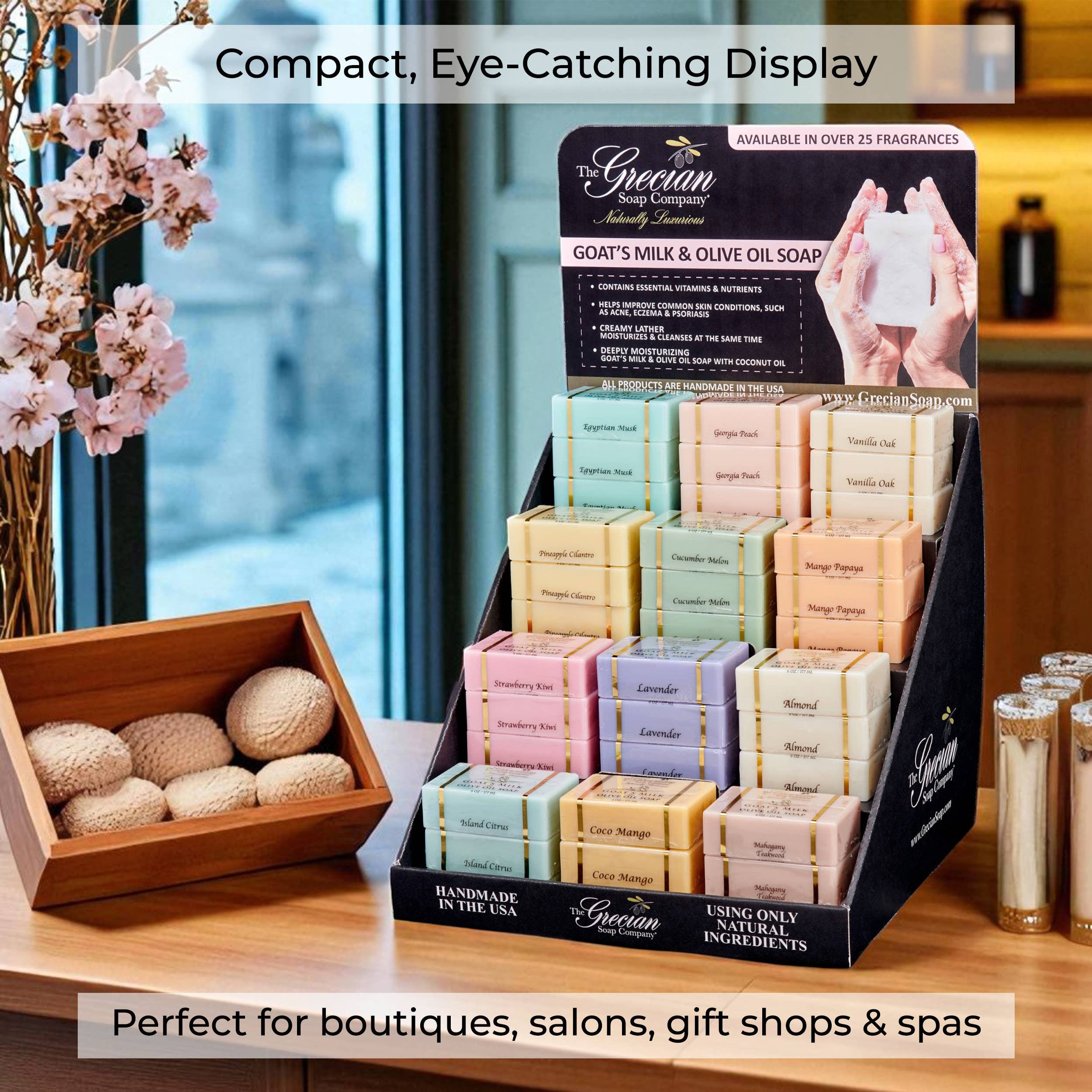 The Grecian Soap Company - Wholesale Bar Soap - Standard Goat's Milk & Olive Oil Beauty Bar Soap Display Set1