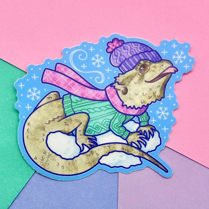 Bundled Up Bearded Dragon Sticker for wholesale by MarshyNoodle