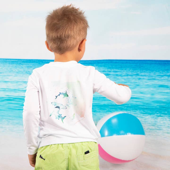 White Caloosa Kids "Florida Shark" UPF 50 Ultra Comfort Shirt for wholesale on Faire0