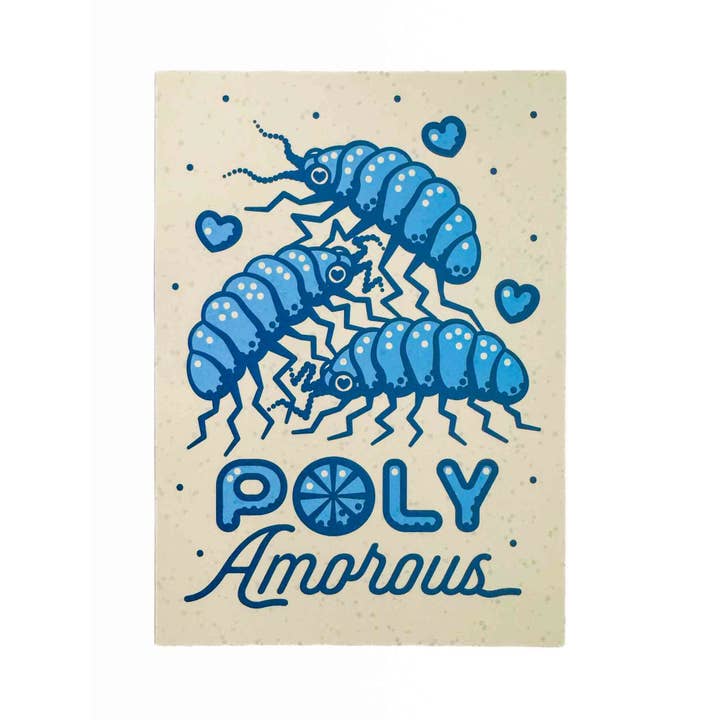 “Poly-Amorous” Roly Poly Bug Love Postcard for wholesale by Wug Prints