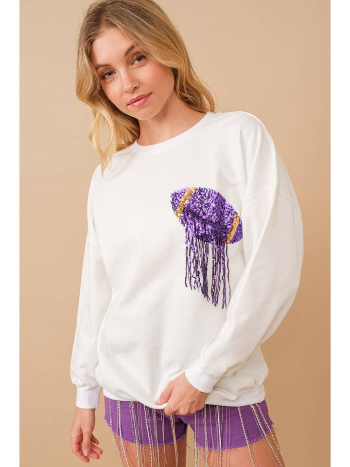 Blue B - Wholesale Sweatshirt - Women's - 34253T - Fleece Terry Football Sequin Fringe Sweatshirt15