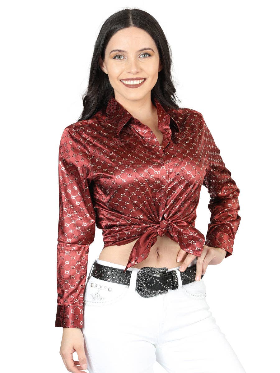 El General Western Wear - Wholesale Button Down Shirt - Women's - El General Burgundy/Gold Casual Long-Sleeve Shirt 44555
