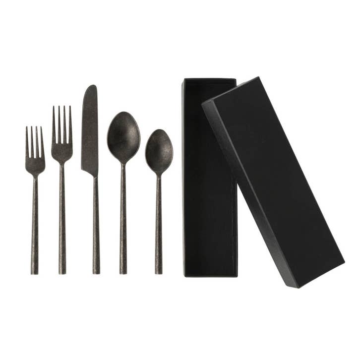 Indaba Trading - Wholesale Flatware Set - Tides Flatware S/5 Tumbled Black1