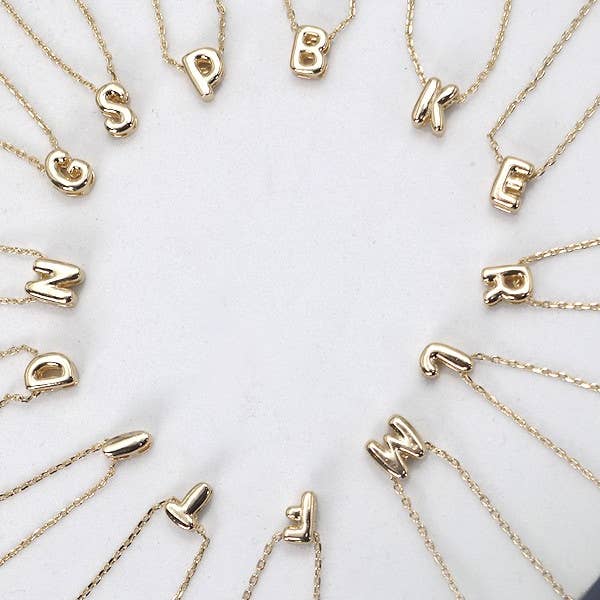 JOSSLYN by wall to wall - Wholesale Pendant/Charm Necklace - MINI PERSONALIZED INITIAL 3D BUBBLE LETTER NECKLACE | 80N324