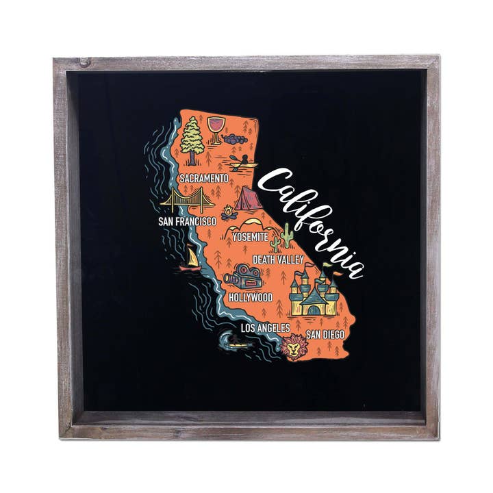 Torched Products - Wholesale Sign - State Map Design Shadow Box - Gray4
