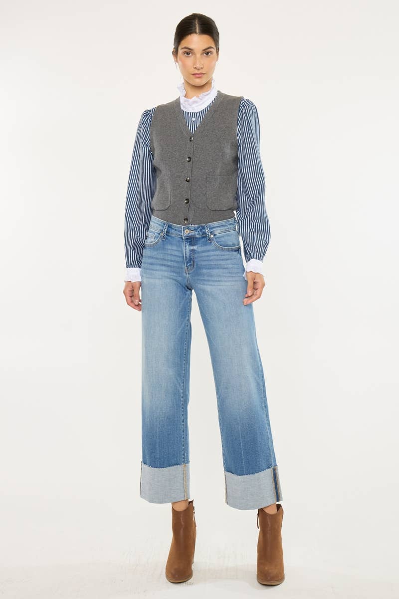 MITTEL MID RISE CROP WIDE LEG JEANS-KC9450M für den Großhandel auf Faire1