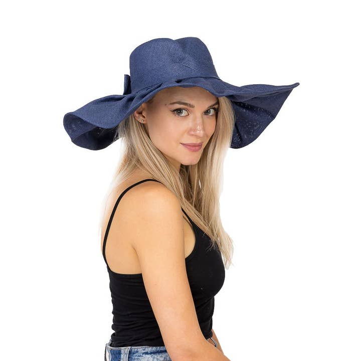 Cap Zone - Vente Chapeau de paille – femme - Chapeau de soleil Derby à volants et nœud excentrique