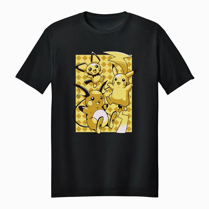 T-shirt Unissexo Adulto Trio Pokémon Pichu Pikachu Raichu por atacado de Fundom