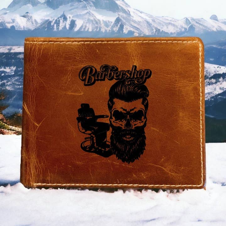 Barbershop Premium Bifold Leren Portemonnee met Buffelschedel voor wholesale door Texan Customs
