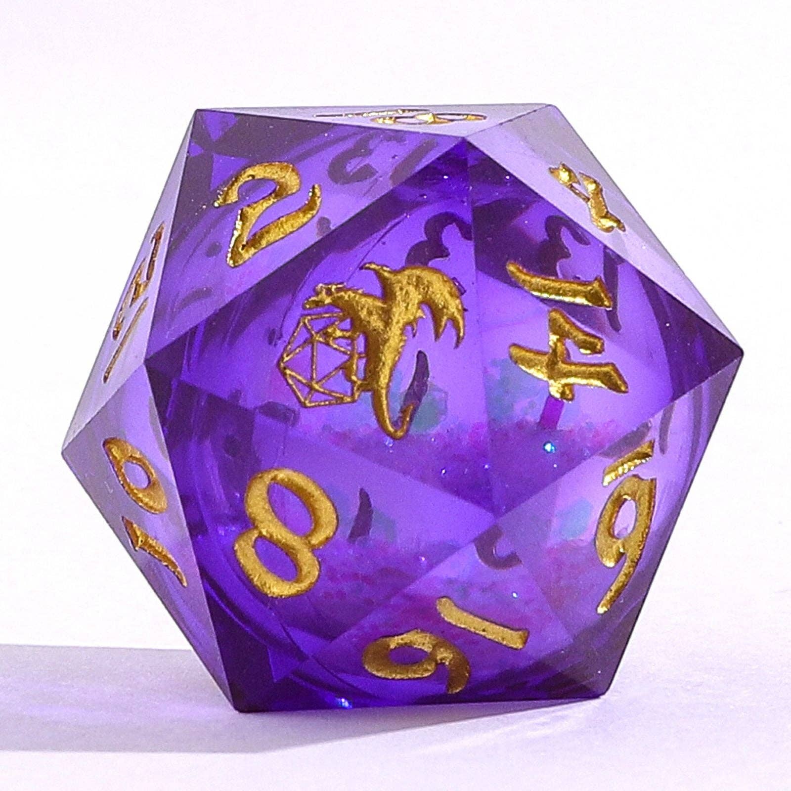 Hymgho Premium Dice - Vente Dé - Noyau liquide en résine Captured Magic Sharp Edge - Violet2
