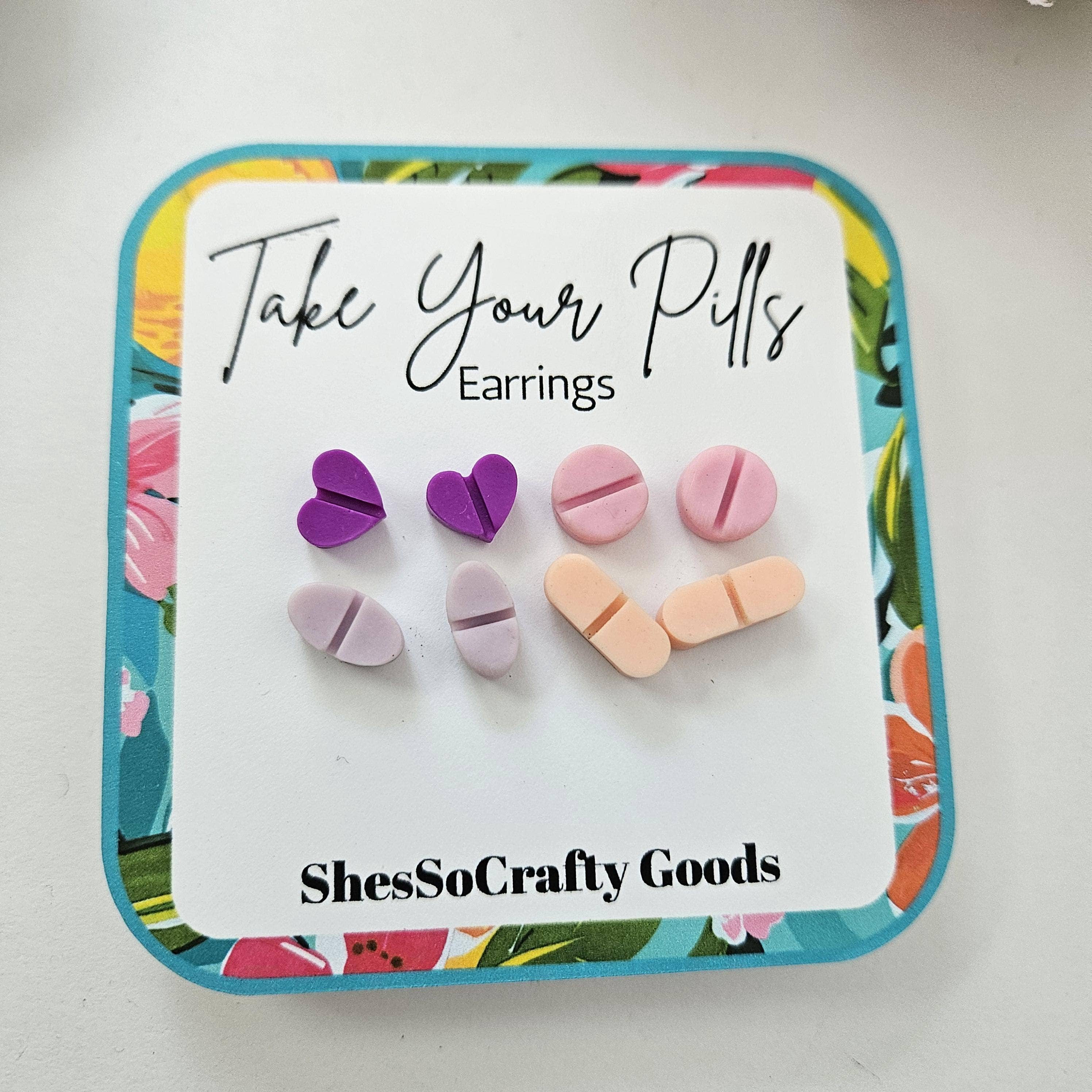 ShesSoCrafty Goods - Wholesale Jewelry Set - Polymer Clay Mental Health Pill Stud Earrings Set0