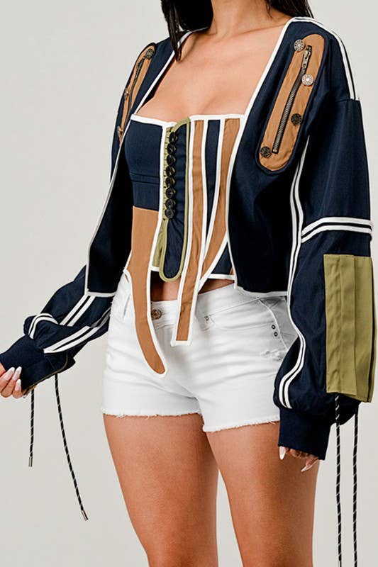 NEWGENS - Wholesale Jacket - Women's - NT1035A Mixed Media Corset Jacket and Crop Top Set8