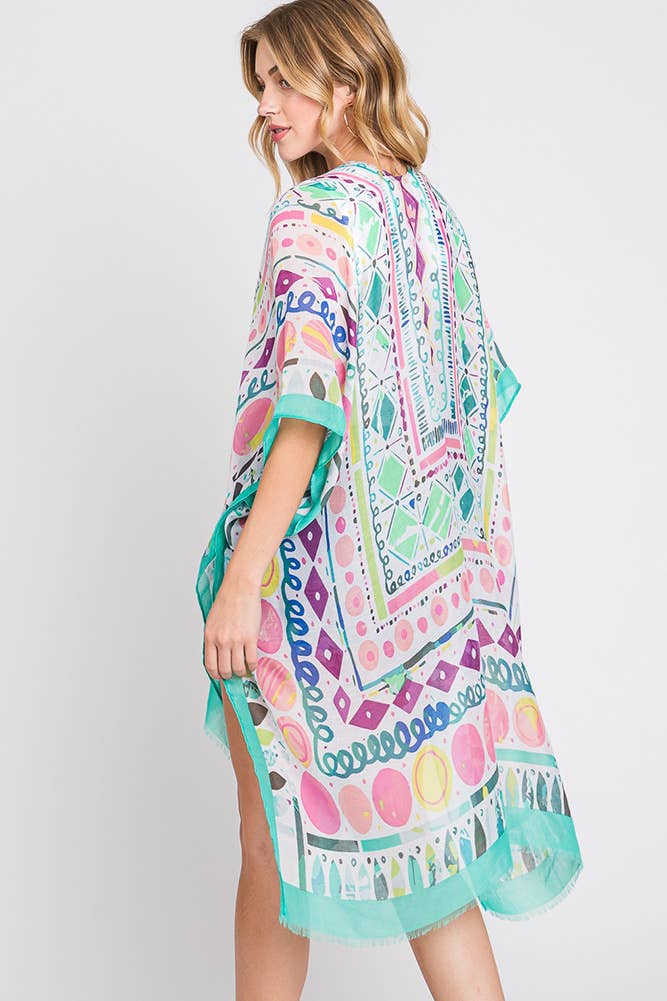 Hana - Wholesale Kimono - Women's - Watercolor Boho Geometric Print Summer Kimono11