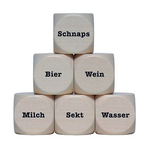 Træterning 30 mm "Hvad skal vi drikke?" Beslutningsterning for engroshandel hos GICO Spielwaren