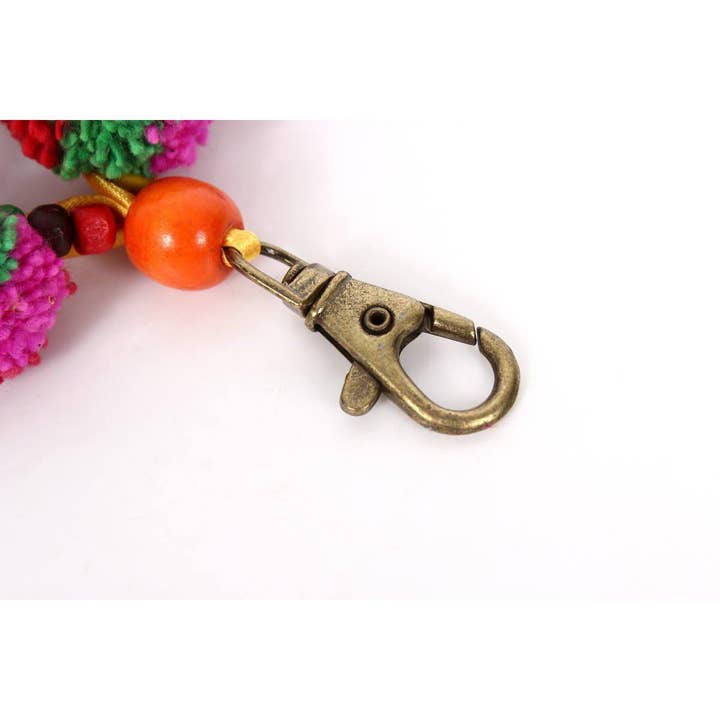 Lumily – wholesale Keychain – Women's – Pom Pom Zipper Pull with Wood Beads and Shells | Handmade Keychain | Thailand4