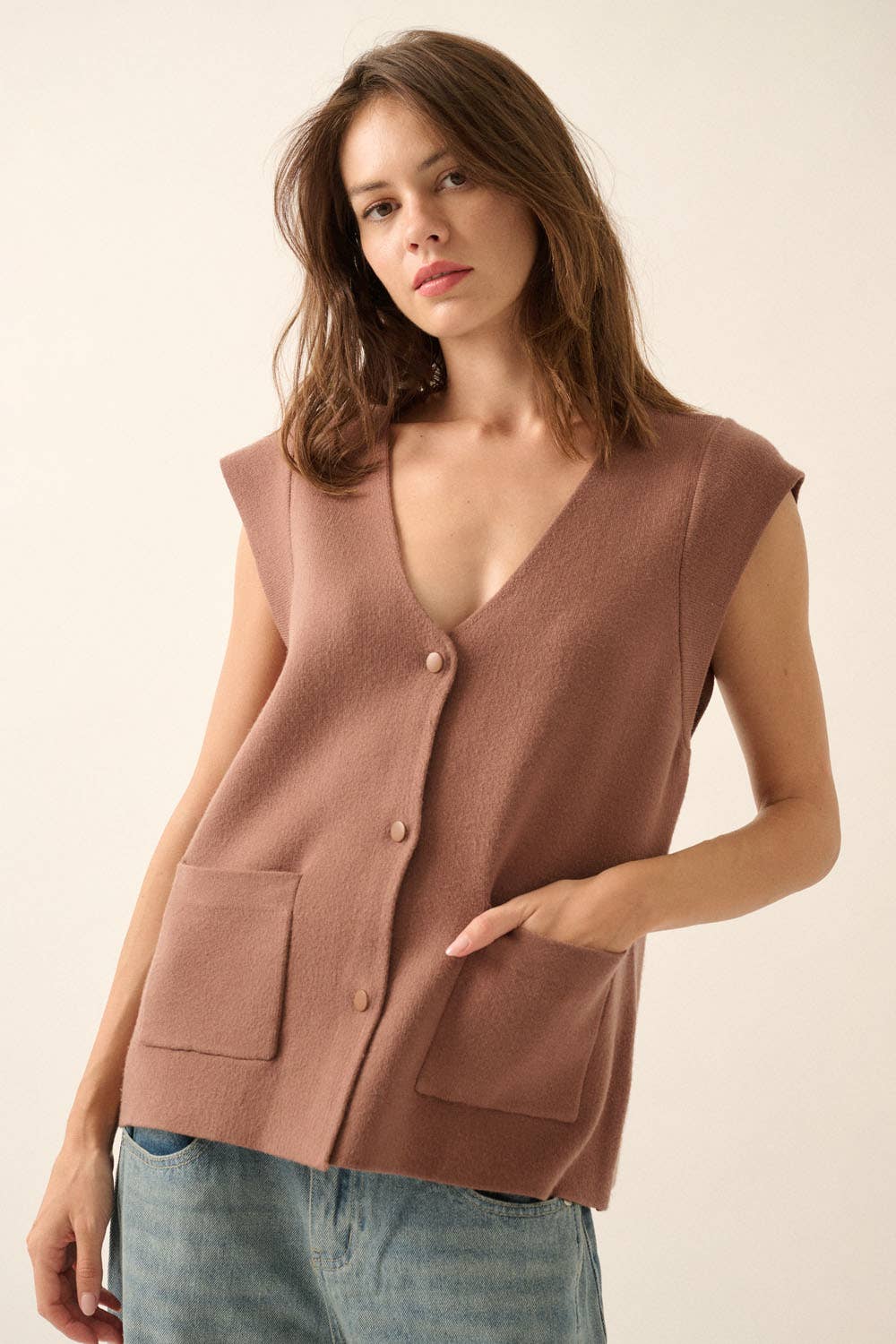 Promesa USA - Wholesale Cardigan - Women's - Solid V-Neck Cap-Sleeve Button-Front Cardigan9