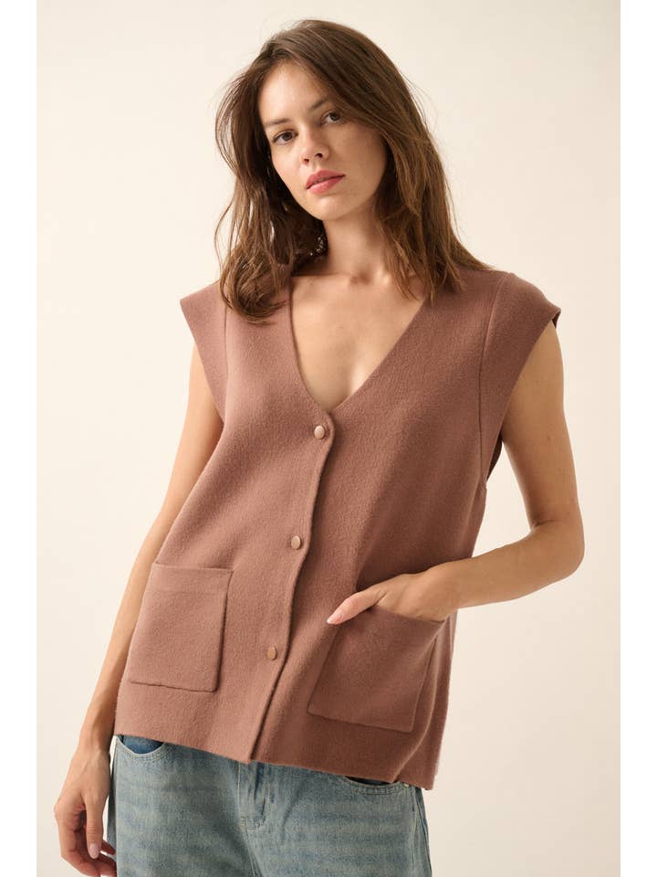 Promesa USA - Wholesale Cardigan - Women's - Solid V-Neck Cap-Sleeve Button-Front Cardigan9
