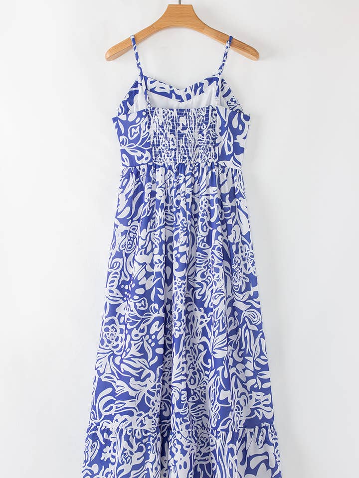 Sky Blue Coraline Floral Spaghetti Strap Maxi Dress for wholesale on Faire