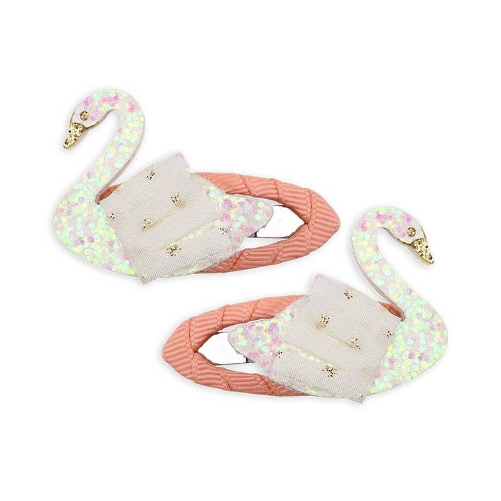 White Glitter Swan Hair Clips - Pair for wholesale by SISTER BOWS