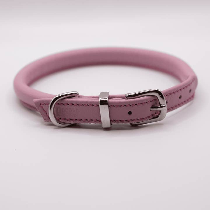 Rolled Soft Leather Dog Collar Pink for wholesale by Dogs and Horses