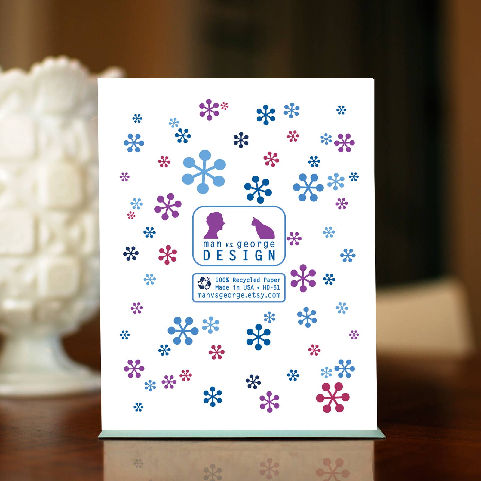 MAN vs. GEORGE DESIGN - Wholesale Season's Greetings Card - Fancy Antlers Modern Reindeer w/ Snowflakes Holiday Card1