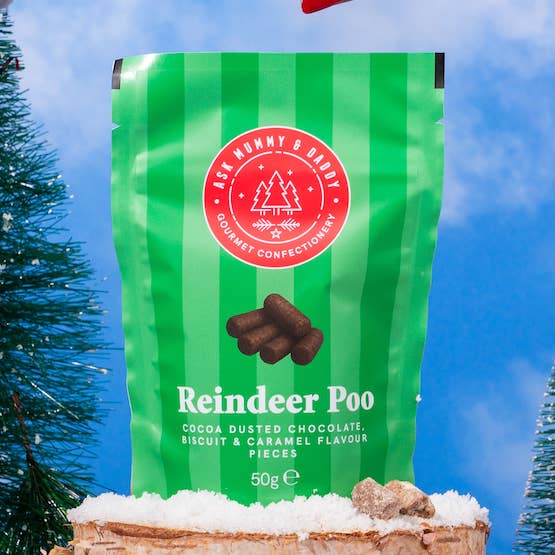 NEW Reindeer Poo Pouch - Salted Caramel Chocolate Nibbles for wholesale by Ask Mummy & Daddy