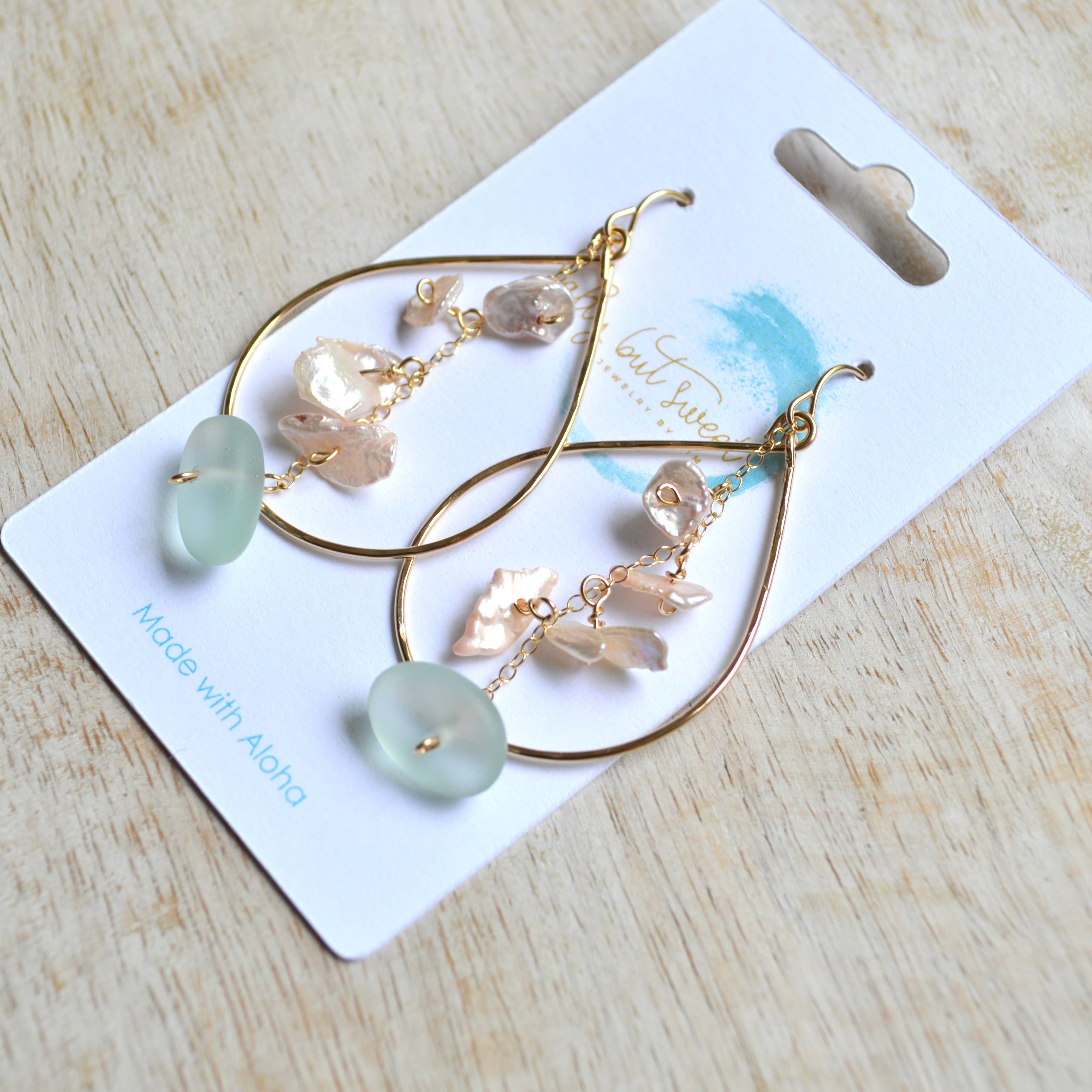 Salty But Sweet - Wholesale Dangle Earrings - Keshi Pearl & Frosted Glass Teardrop8