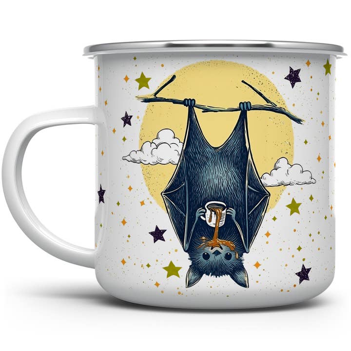 Bat Drinking Coffee Camp Mug, Coffee Lover Halloween Gifts for wholesale by Loftipop