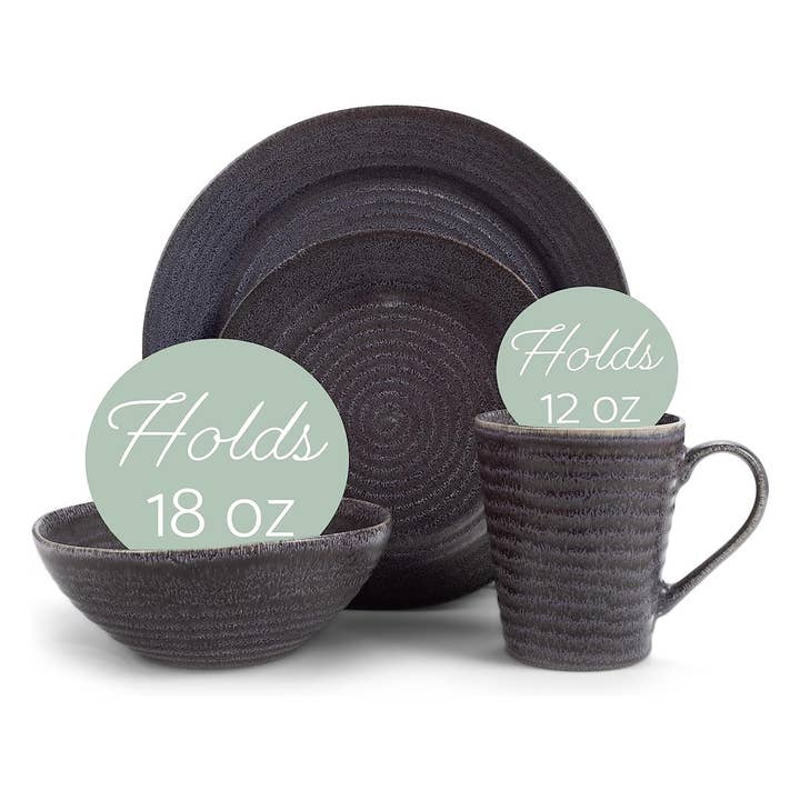 EAST AVENUE - Wholesale Dinnerware Set - 16 Piece Dinner Set Ribbed Black