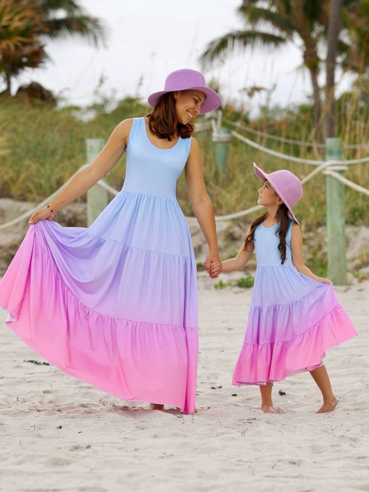 Pink Mommy and Me Pastel Ombre Tiered Maxi Dress for wholesale on Faire5