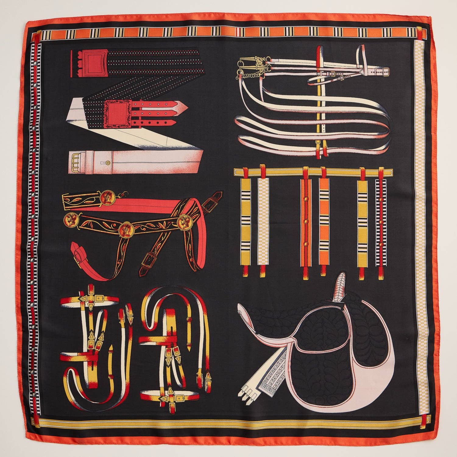 Frem - Wholesale Scarf - Women's - Silk Square Scarf with Equestrian Saddle & Tack Print0