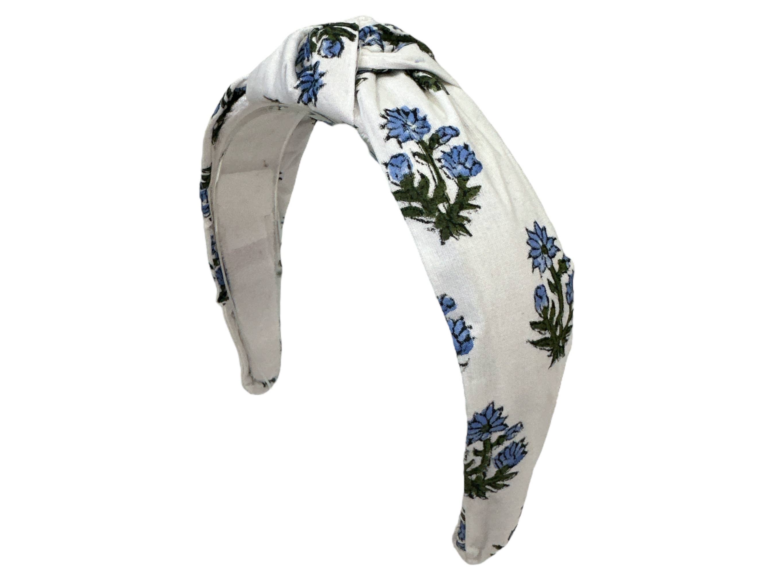 Golden Lily - Wholesale Fashion Headband - Women's - Solid Floral Print Headband - White w/ Blue Flowers